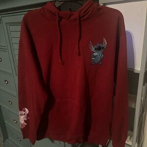 Disney Women’s Burgundy Stitch Hoodie with Embroidered Characters Size XL 16-18